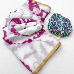 Nectarous Off White Printed Cotton Silk Saree With Snazzy Blouse Piece