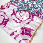 Nectarous Off White Printed Cotton Silk Saree With Snazzy Blouse Piece