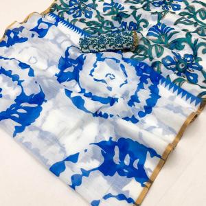 Ineffable Off White Printed Cotton Silk Saree With Blissful Blouse Piece