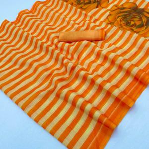 Intricate Orange Printed Cotton Silk Saree With Improbable Blouse Piece