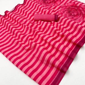 Ravishing Dark Pink Printed Cotton Silk Saree With Incomparable Blouse Piece