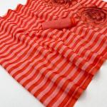 Ephemeral Red Printed Cotton Silk Saree With Piquant Blouse Piece