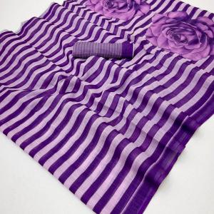 Majesty Purple Printed Cotton Silk Saree With Enigmatic Blouse Piece