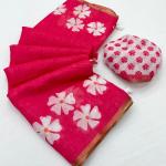 Profuse Dark Pink Printed Cotton Silk Saree With Exquisite Blouse Piece