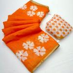 Majestic Orange Printed Cotton Silk Saree With Dazzling Blouse Piece