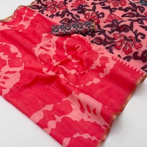Whimsical Pink Printed Cotton Silk Saree With Hypnotic Blouse Piece