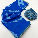 Twirling Royal Blue Printed Cotton Silk Saree With Piquant Blouse Piece