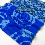 Twirling Royal Blue Printed Cotton Silk Saree With Piquant Blouse Piece