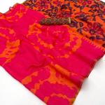 Elision Dark Pink Printed Cotton Silk Saree With Magnetic Blouse Piece