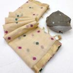 Glamorous Beige Pure Munga Cotton Silk Saree With Flaunt Blouse Piece
