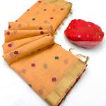 Transcendent Peach Pure Munga Cotton Silk Saree With Captivating Blouse Piece