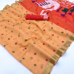 Transcendent Peach Pure Munga Cotton Silk Saree With Captivating Blouse Piece