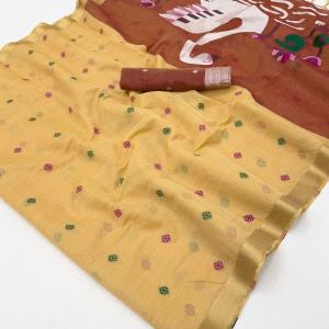Inimitable Yellow Pure Munga Cotton Silk Saree With Blooming Blouse Piece