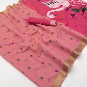 Exemplary Pink Pure Munga Cotton Silk Saree With Splendiferous Blouse Piece