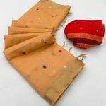 Pleasant Peach Pure Munga Cotton Silk Saree With Girlish Blouse Piece