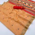 Pleasant Peach Pure Munga Cotton Silk Saree With Girlish Blouse Piece