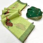 Majestic Parrot Pure Munga Cotton Silk Saree With Resonant Blouse Piece