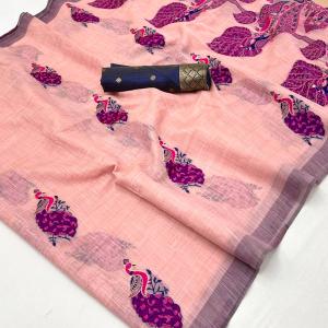 Lovely Pink Pure Munga Cotton Silk Saree With Extraordinary Blouse Piece