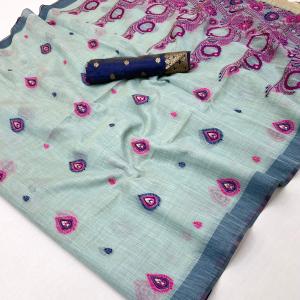 Innovative Sea Green Pure Munga Cotton Silk Saree With Extraordinary Blouse Piece