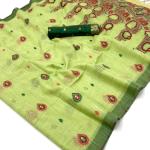 Ornate Pista Pure Munga Cotton Silk Saree With Supernal Blouse Piece