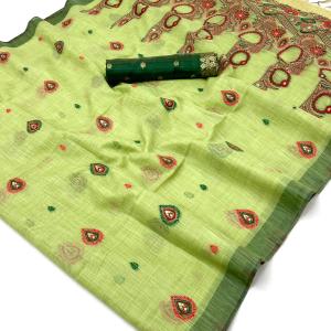 Ornate Pista Pure Munga Cotton Silk Saree With Supernal Blouse Piece