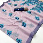 Ratatouille Lavender Pure Munga Cotton Silk Saree With Tantalizing Blouse Piece
