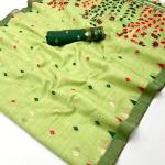 Preferable Green Pure Munga Cotton Silk Saree With Efflorescence Blouse Piece