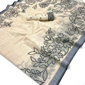 Desiring Beige Pure Munga Cotton Silk Saree With Stunning Blouse Piece