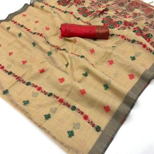 Winsome Beige Pure Munga Cotton Silk Saree With Vivacious Blouse Piece
