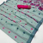 Preferable Sea Green Pure Munga Cotton Silk Saree With Precious Blouse Piece