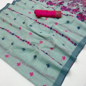Preferable Sea Green Pure Munga Cotton Silk Saree With Precious Blouse Piece