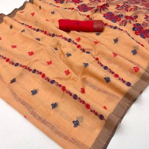 Ideal Peach Pure Munga Cotton Silk Saree With Resplendent Blouse Piece