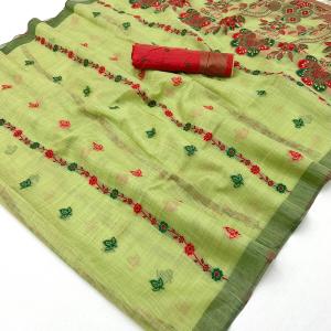 Snappy Pista Pure Munga Cotton Silk Saree With Propinquity Blouse Piece