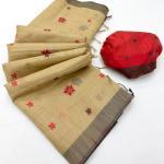 Outstanding Beige Pure Munga Cotton Silk Saree With Ebullience Blouse Piece