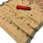 Outstanding Beige Pure Munga Cotton Silk Saree With Ebullience Blouse Piece
