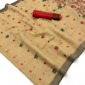 Outstanding Beige Pure Munga Cotton Silk Saree With Ebullience Blouse Piece