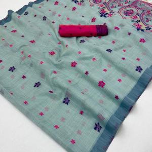 Staring Sea Green Pure Munga Cotton Silk Saree With Lovely Blouse Piece