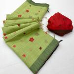 Susurrous Pista Pure Munga Cotton Silk Saree With Glamorous Blouse Piece