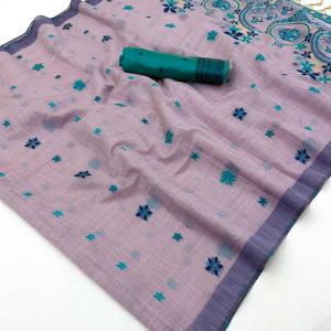 Lustrous Lavender Pure Munga Cotton Silk Saree With Beguiling Blouse Piece