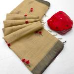 Pretty Beige Pure Munga Cotton Silk Saree With Whimsical Blouse Piece