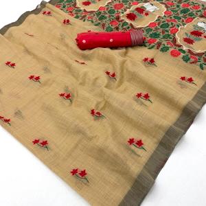 Pretty Beige Pure Munga Cotton Silk Saree With Whimsical Blouse Piece