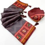 Flamboyant Grey Printed Patola Handloom Silk Saree With Adoring Blouse Piece