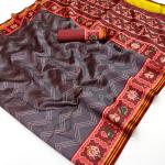 Flamboyant Grey Printed Patola Handloom Silk Saree With Adoring Blouse Piece
