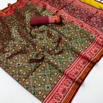 Traditional Green Printed Patola Handloom Silk Saree With Intricate Blouse Piece