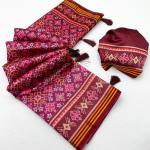 Evocative Purple Printed Patola Handloom Silk Saree With Enchanting Blouse Piece