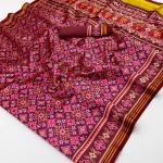 Evocative Purple Printed Patola Handloom Silk Saree With Enchanting Blouse Piece