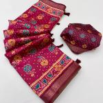 Quixotic Dark Pink Ajrakh Printed Soft Silk Saree With Ineffable Blouse Piece