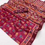 Quixotic Dark Pink Ajrakh Printed Soft Silk Saree With Ineffable Blouse Piece