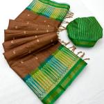 Energetic Brown Pure Zari Weaving Banarasi Tussar Silk Saree With Seraglio Blouse Piece
