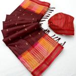 Zephyr Maroon Pure Zari Weaving Banarasi Tussar Silk Saree With Entrancing Blouse Piece